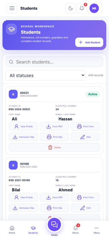 Ozzun school management app on mobile